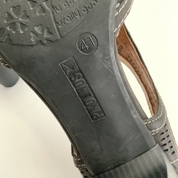 Pikolinos Sandals Sz 41 US 10M Black Perforated Leather Open-toe Mid Heel - Picture 6 of 12